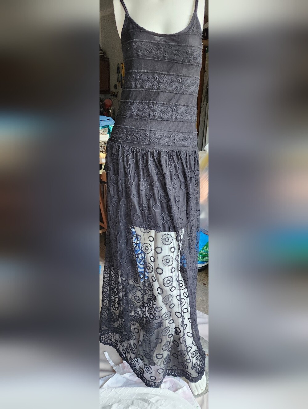 Zara Sheer Lace Maxi Dress Overlay Embroidered Trafaluc Edgy Romantic Wedding